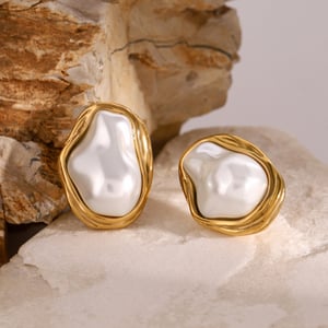 1 Pair Simple Series Elegant Geometric Stainless Steel  Gold Color Shell Women's Stud Earrings h5 